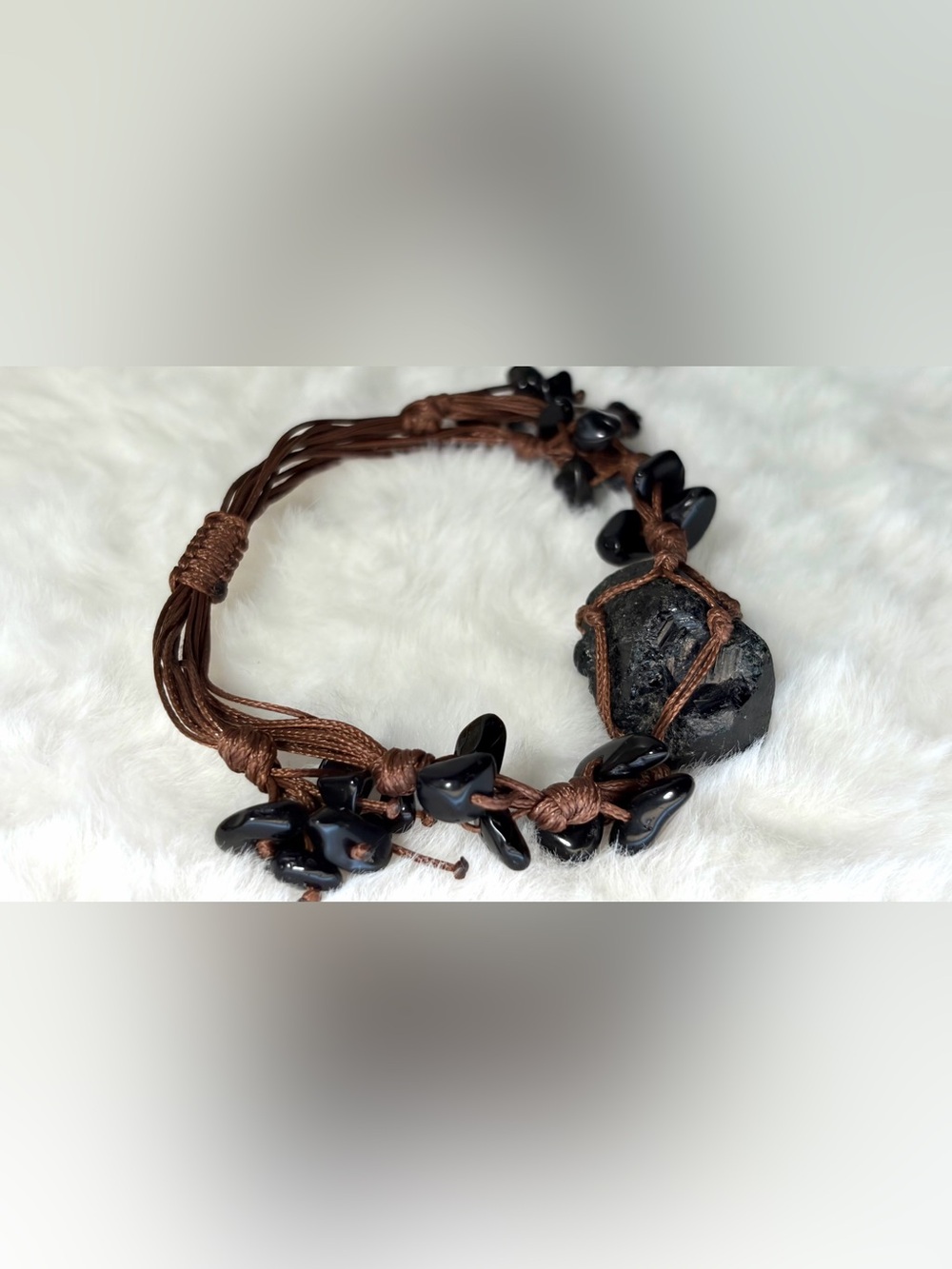 XL Raw Black Tourmaline Hand-Wrapped Bracelet